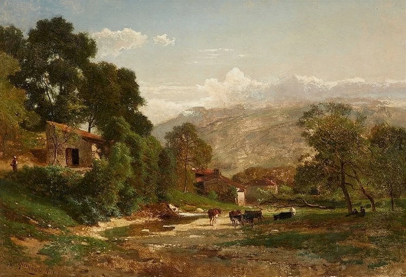 Paesaggio con mandrie di mucche